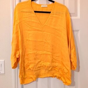 Stark Women's Top Yellow Orange Shiny Blouse Size XS